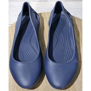 CROCS DARK BLUE ICONIC COMFORT BALLET FLATS, WOMENS SIZE 10